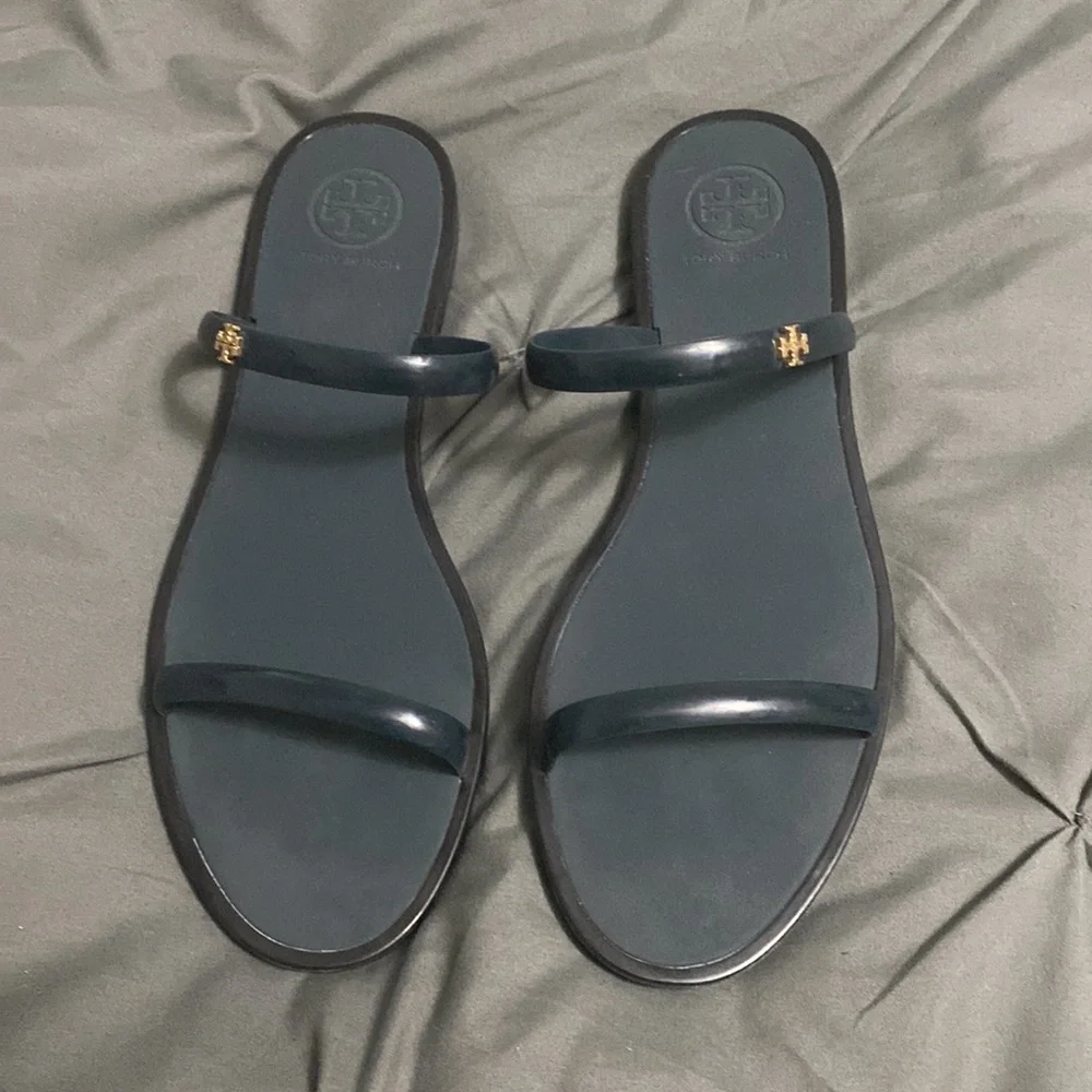 Tory Burch Navy Jelly Slip On Sandals Shoes Size 8